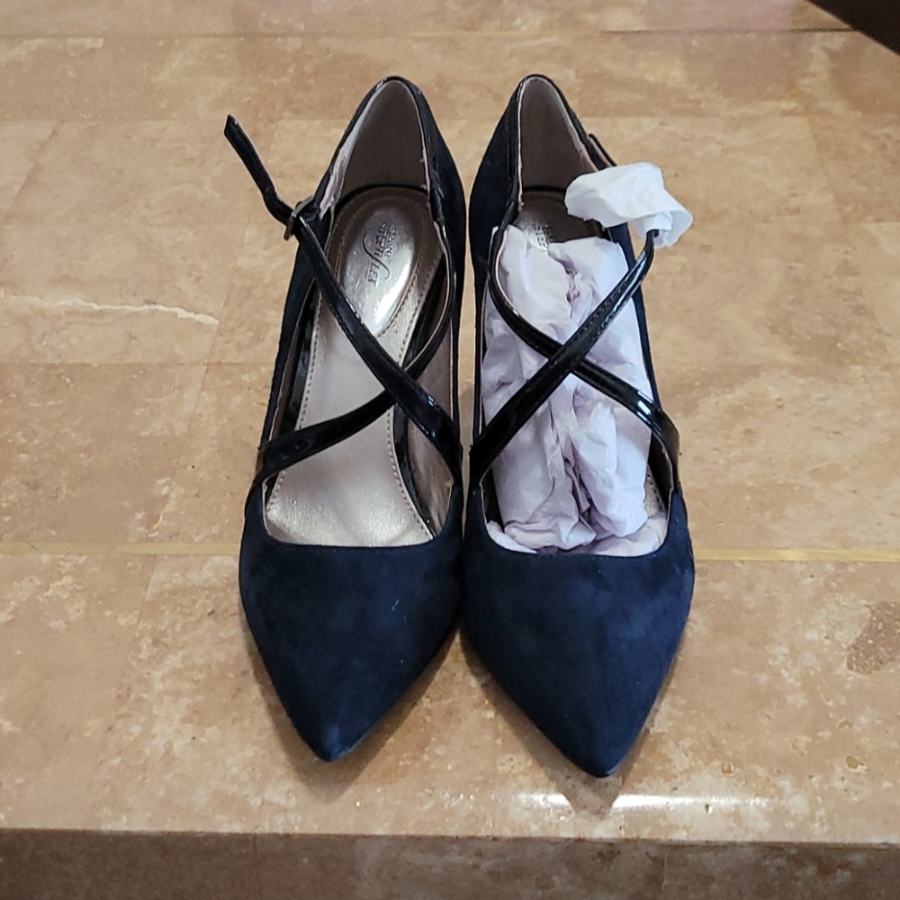 Suede Black Heels with Criss-cross straps